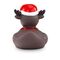 braune Werbeente Rudolph Rentier mit roter Nase, Weihnachtsmütze, Halsband mit Glöckchen, Größe: ca. 8 cm. Inklusive Quietschventil