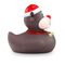 braune Werbeente Rudolph Rentier mit roter Nase, Weihnachtsmütze, Halsband mit Glöckchen, Größe: ca. 8 cm. Inklusive Quietschventil
