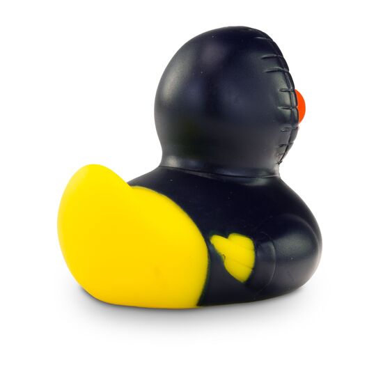 gelbe Werbeente Hektor Hoodie mit blauen Kapuzenpullover inklusive Kordel, Größe: ca. 8 cm. Inklusive Quietschventil