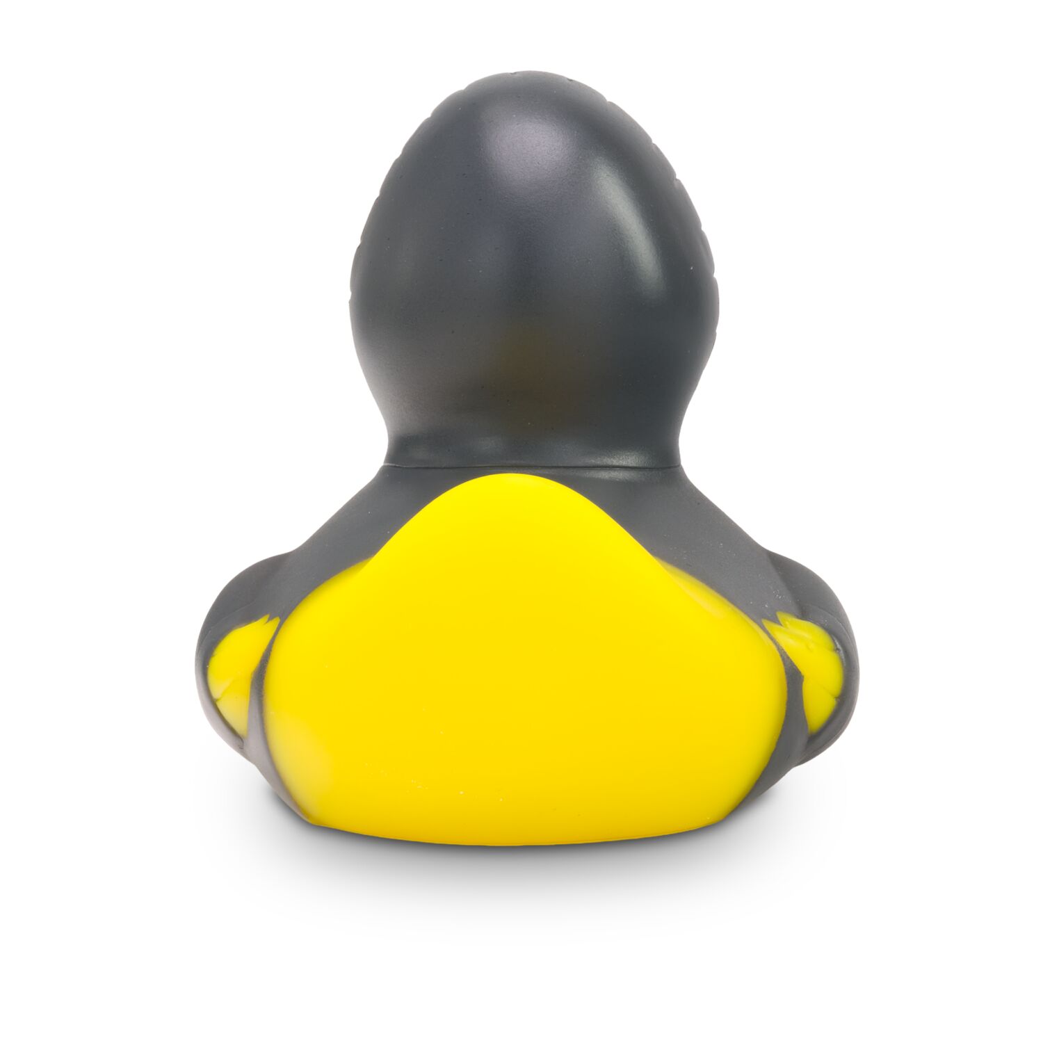 gelbe Werbeente Hektor Hoodie mit grauen Kapuzenpullover inklusive Kordel, Größe: ca. 8 cm. Inklusive Quietschventil