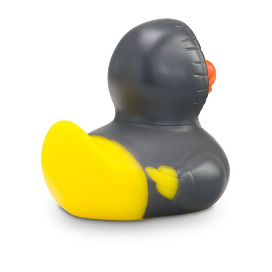 gelbe Werbeente Hektor Hoodie mit grauen Kapuzenpullover inklusive Kordel, Größe: ca. 8 cm. Inklusive Quietschventil