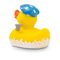 gelbe Werbeente Berta Brause mit Badehaube, Duschkopf und Schaumblasen, Größe: ca. 8 cm. Inklusive Quietschventil