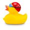 gelbe Badeente Kristin Kraul mit Badekappe und Schwimmbrille, Größe: ca. 8 cm. Inklusive Quietschventil