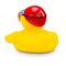 gelbe Badeente Kristin Kraul mit Badekappe und Schwimmbrille, Größe: ca. 8 cm. Inklusive Quietschventil