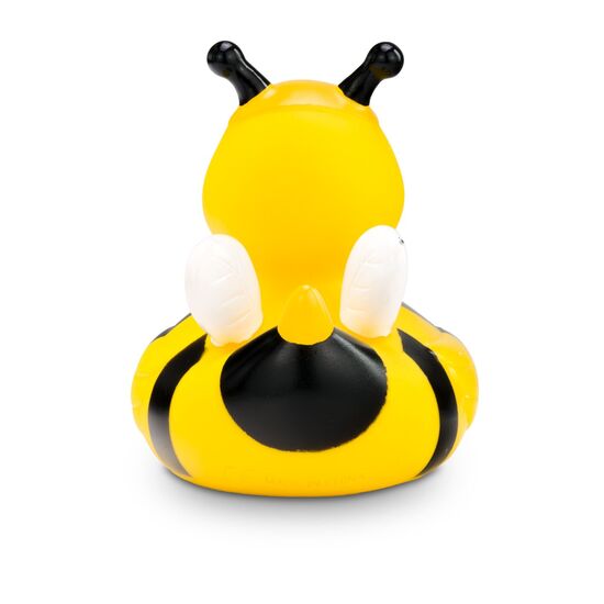 gelbe Badeente Susi Summ mit Biennen-Outfit: Streifen, Antennen und Flügel, Größe: ca. 8 cm. Inklusive Quietschventil
