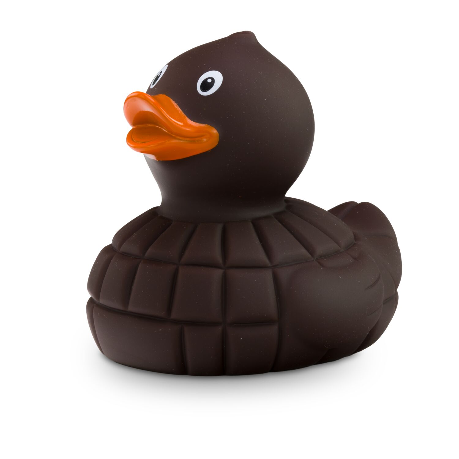 braune Werbeente Zara Zartbitter mit orangenem Schnabel, Größe: ca. 8 cm. Inklusive Quietschventil