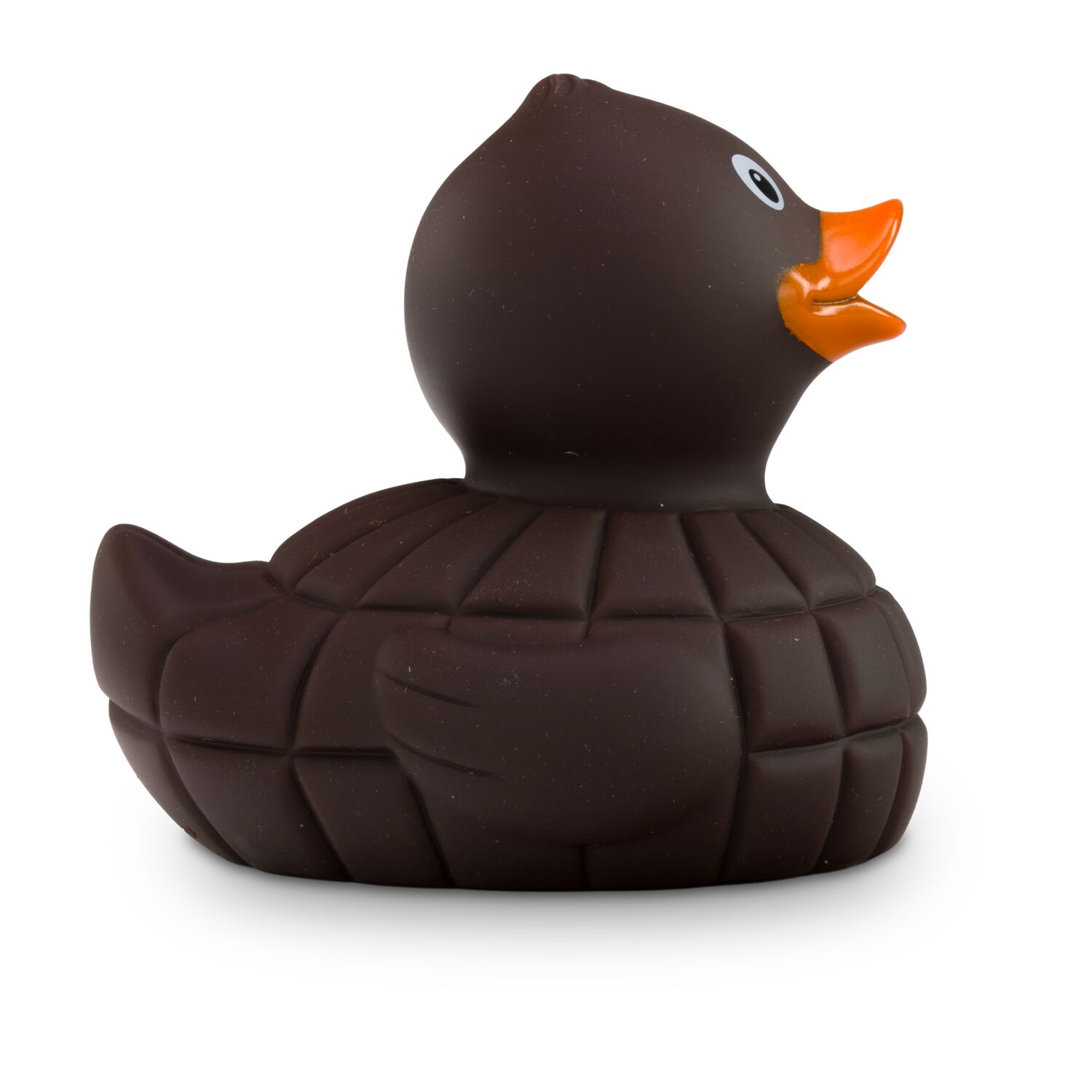 braune Werbeente Zara Zartbitter mit orangenem Schnabel, Größe: ca. 8 cm. Inklusive Quietschventil