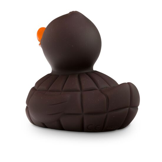 braune Werbeente Zara Zartbitter mit orangenem Schnabel, Größe: ca. 8 cm. Inklusive Quietschventil