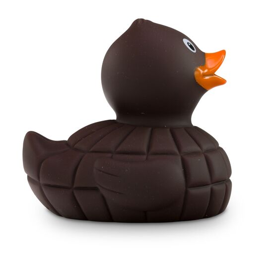 braune Werbeente Zara Zartbitter mit orangenem Schnabel, Größe: ca. 8 cm. Inklusive Quietschventil