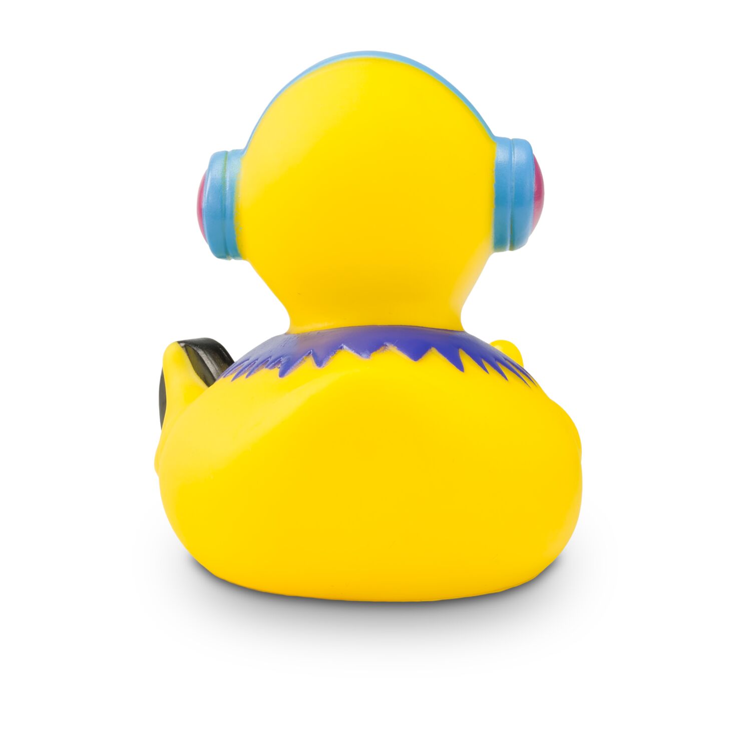 gelbe Badeente Danny Disco mit Sonnenbrille, Kopfhörern und Kette,Größeca. 8 cm. Inklusive Quietschventil