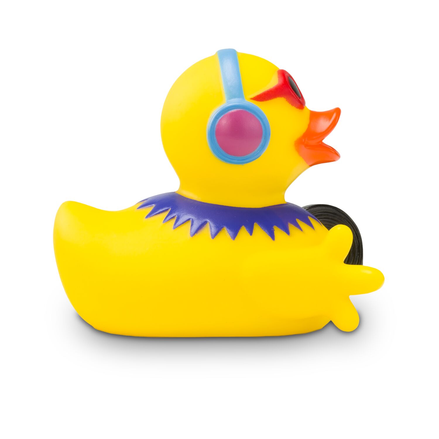 gelbe Badeente Danny Disco mit Sonnenbrille, Kopfhörern und Kette,Größeca. 8 cm. Inklusive Quietschventil