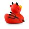 rote Badeente Theo Teufel mit schwarzen Hörnern und Feuerhaken,Größe: ca. 8 cm. Inklusive Quietschventil