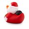 Badeente Claus Christmas mit Weihnachtsanzug, Mütze, Geschenkesack und Glocke in der Hand. ca. 8 cm. Inklusive Quietschventil