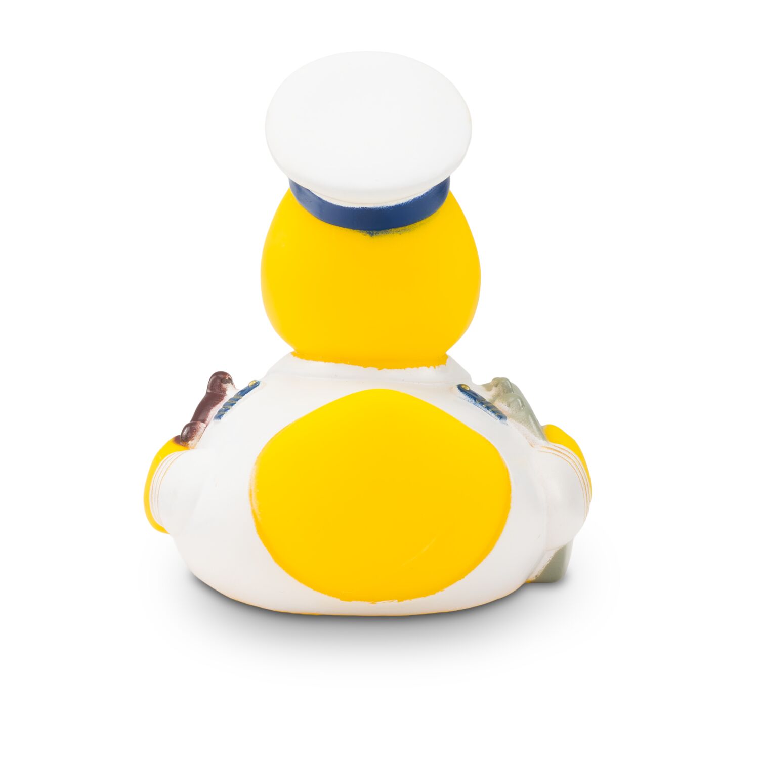 gelbe Werbeente Konrad Kreuzfahrt mit Uniform, Matrosenkappe und Pfeife, Größe: ca. 8 cm. Inklusive Quietschventil