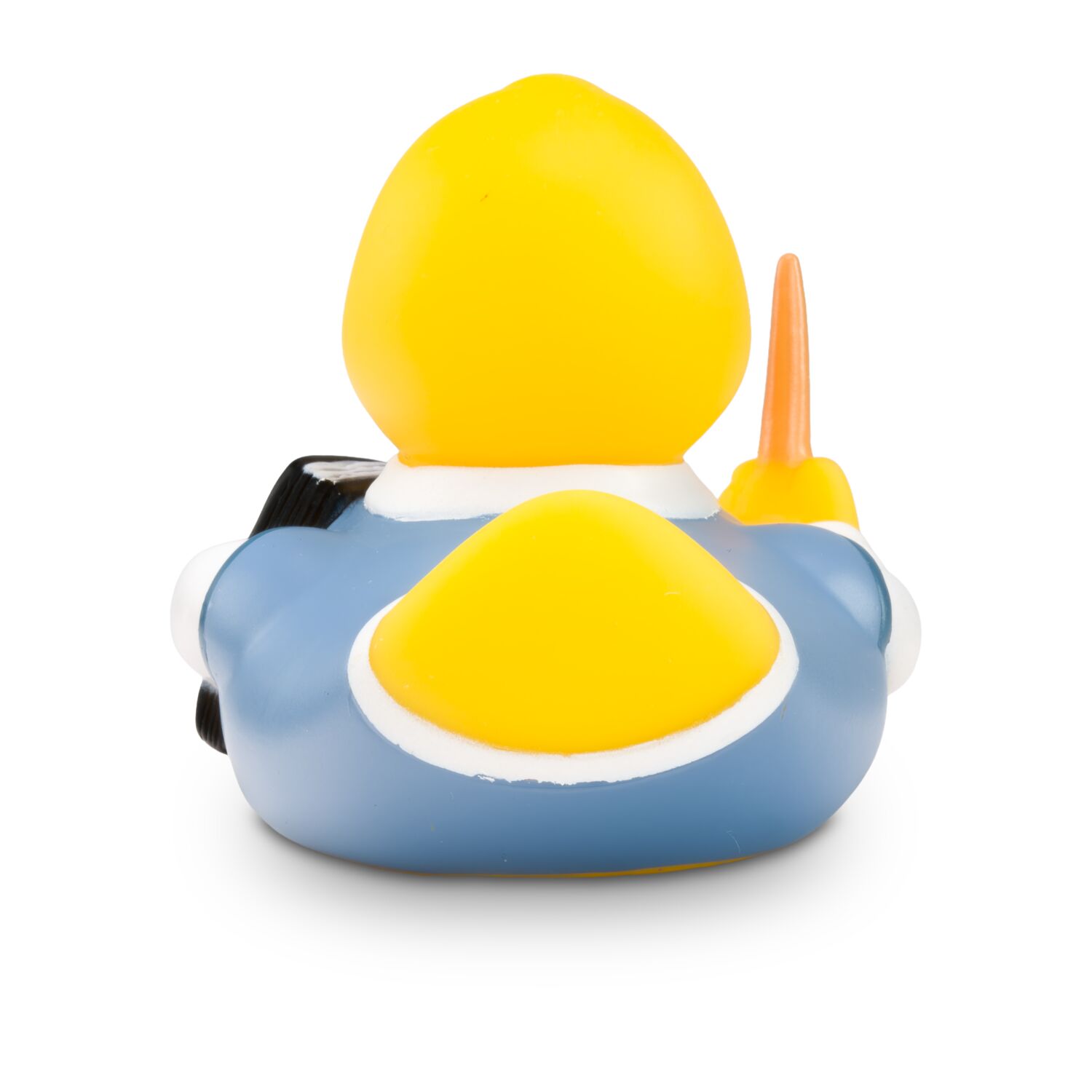 gelbe Werbeente Leo Lehrer mit Brille, Lehrbuch und Zeigestock, Größe: ca. 8 cm. Inklusive Quietschventil