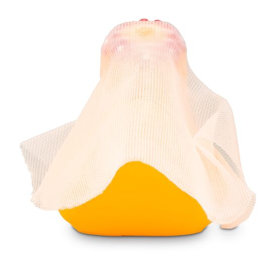 gelbe Werbeente Bonnie Braut mit Schleier aus Tüll, Diadem und Perlenkette, Größe: ca. 6 cm. Inklusive Quietschventil