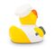 gelbe Badeente Kalle Koch mit Koch-Outfit, Kochlöffel und Haube, Größe: ca. 8 cm. Inklusive Quietschventil