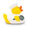 gelbe Badeente Kalle Koch mit Koch-Outfit, Kochlöffel und Haube, Größe: ca. 8 cm. Inklusive Quietschventil