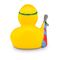 gelbe Badeente Georg Golfer mit grüner Kappe, Golfball und Golftasche. Größe: ca. 8 cm. Inklusive Quietschventil