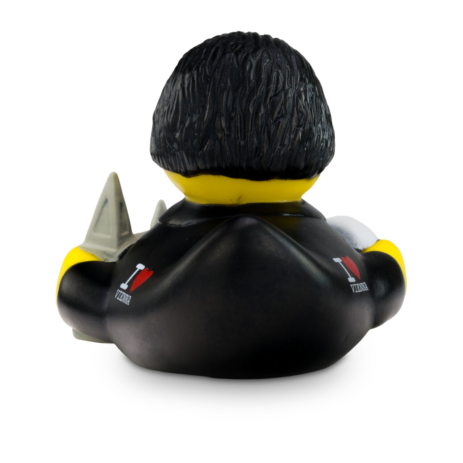 gelbe Werbeente Werner Wien mit Anzug,Prater-Riesenrad und Stephansdom, Größe: ca. 8 cm. Inklusive Quietschventil
