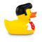 gelbe Werbeente Rocky Roll mit Haartolle, Rosen und Mikrofon, Größe: ca. 8 cm. Inklusive Quietschventil