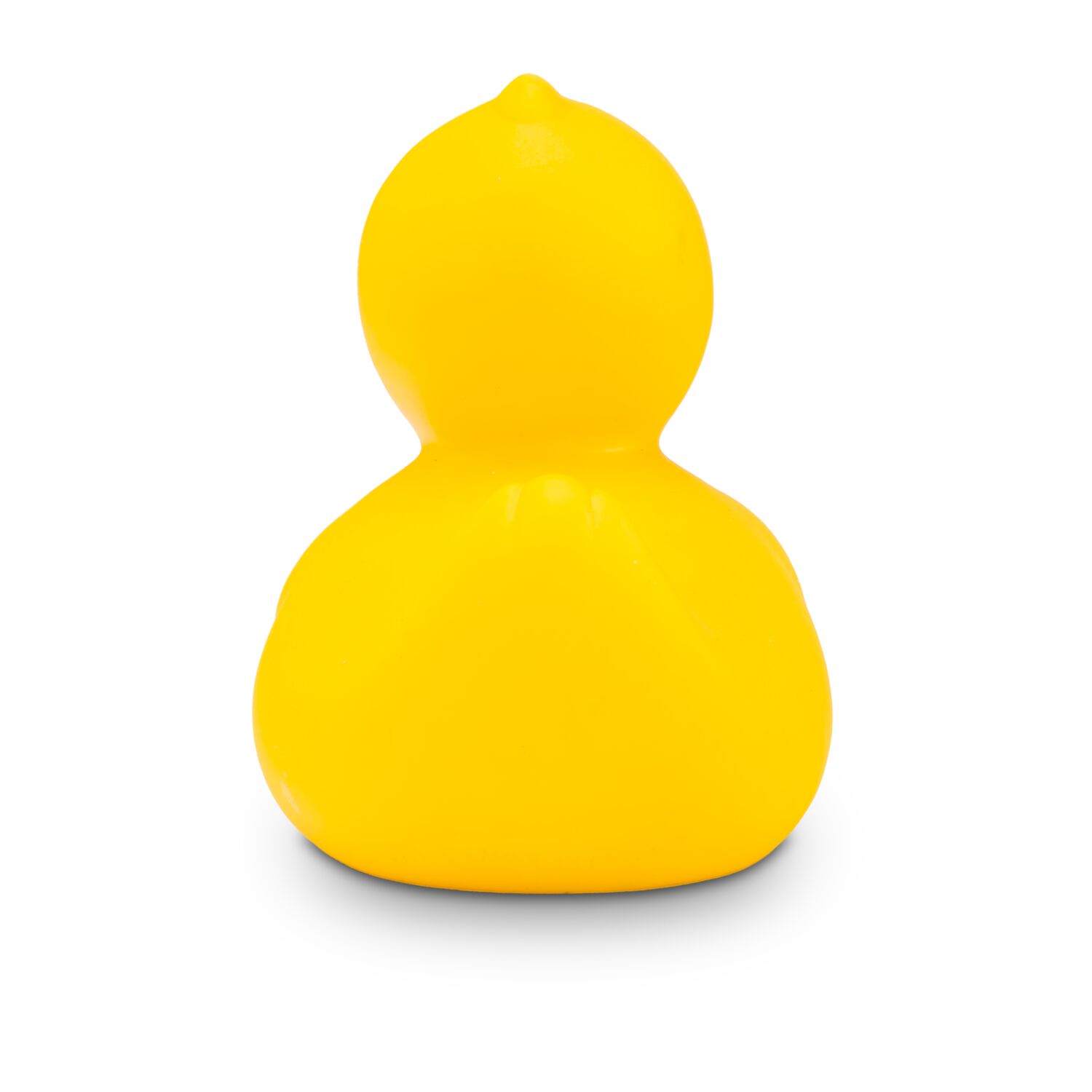 gelbe Werbeente Henriette Herz mit orangenem Schnabel und rotem Herz auf der Brust, Größe: ca. 8 cm. Inklusive Quietschventil