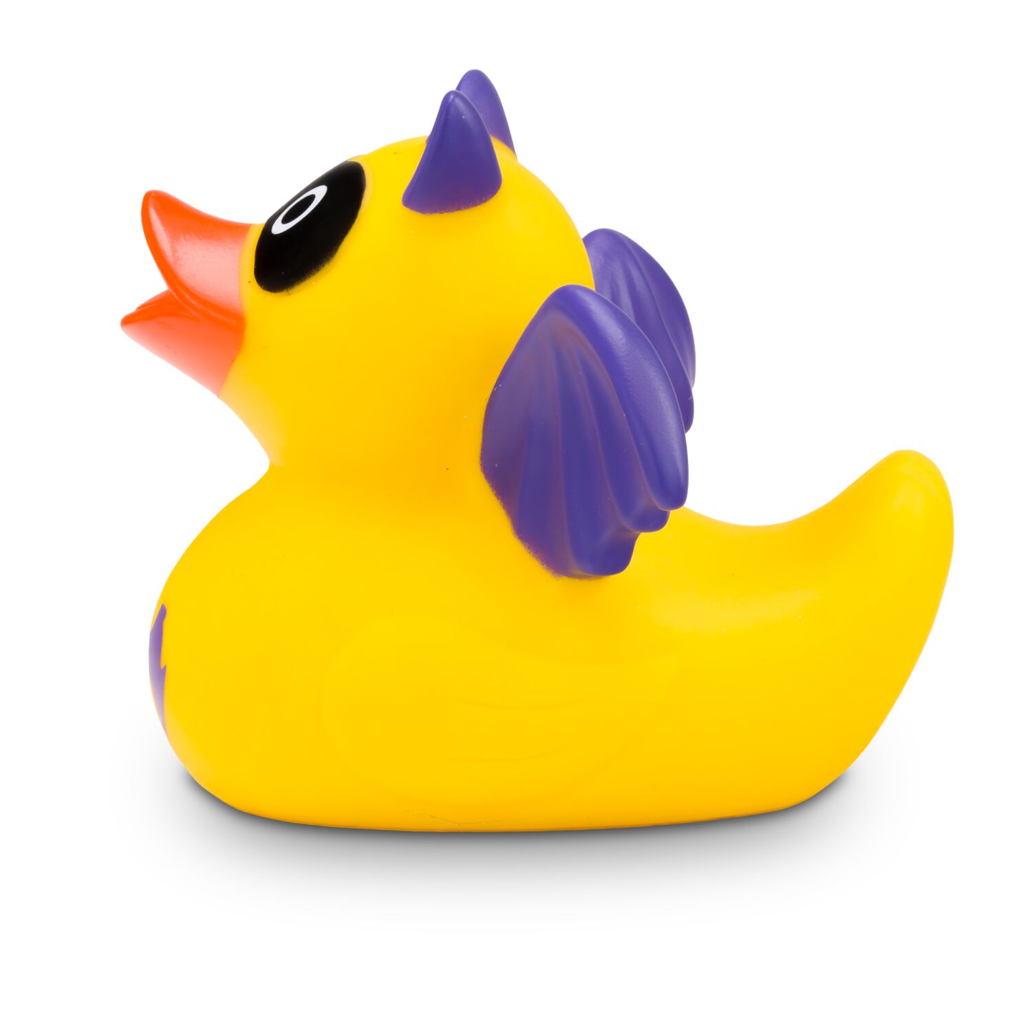 gelb-lilane Werbeente Batduck im Fledermauslook, Größe: ca. 8 cm. Inklusive Quietschventil