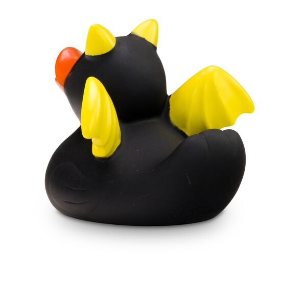 schwarz-gelbe Werbeente Batduck im Fledermauslook, Größe: ca. 8 cm. Inklusive Quietschventil