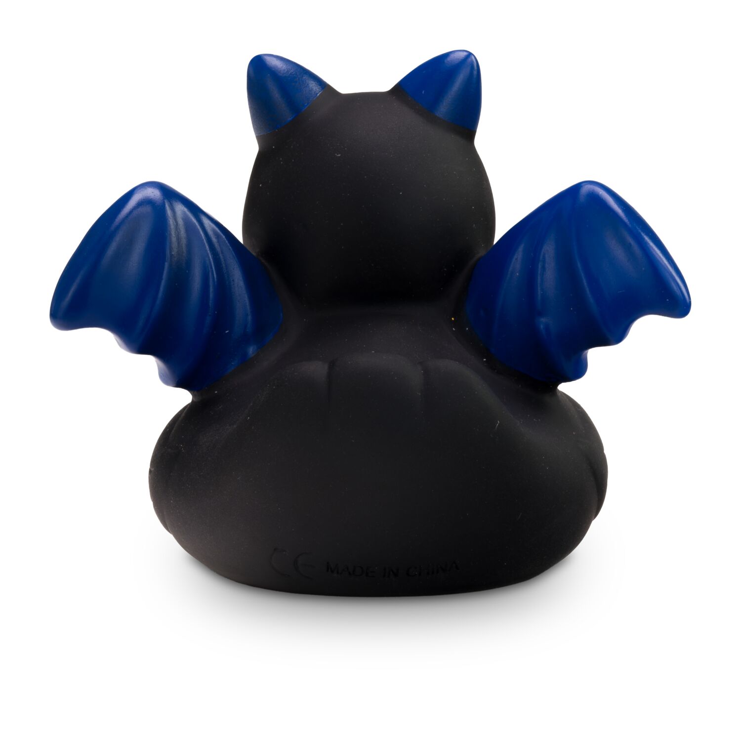 schwarz-blaue Werbeente Batduck im Fledermauslook, Größe: ca. 8 cm. Inklusive Quietschventil