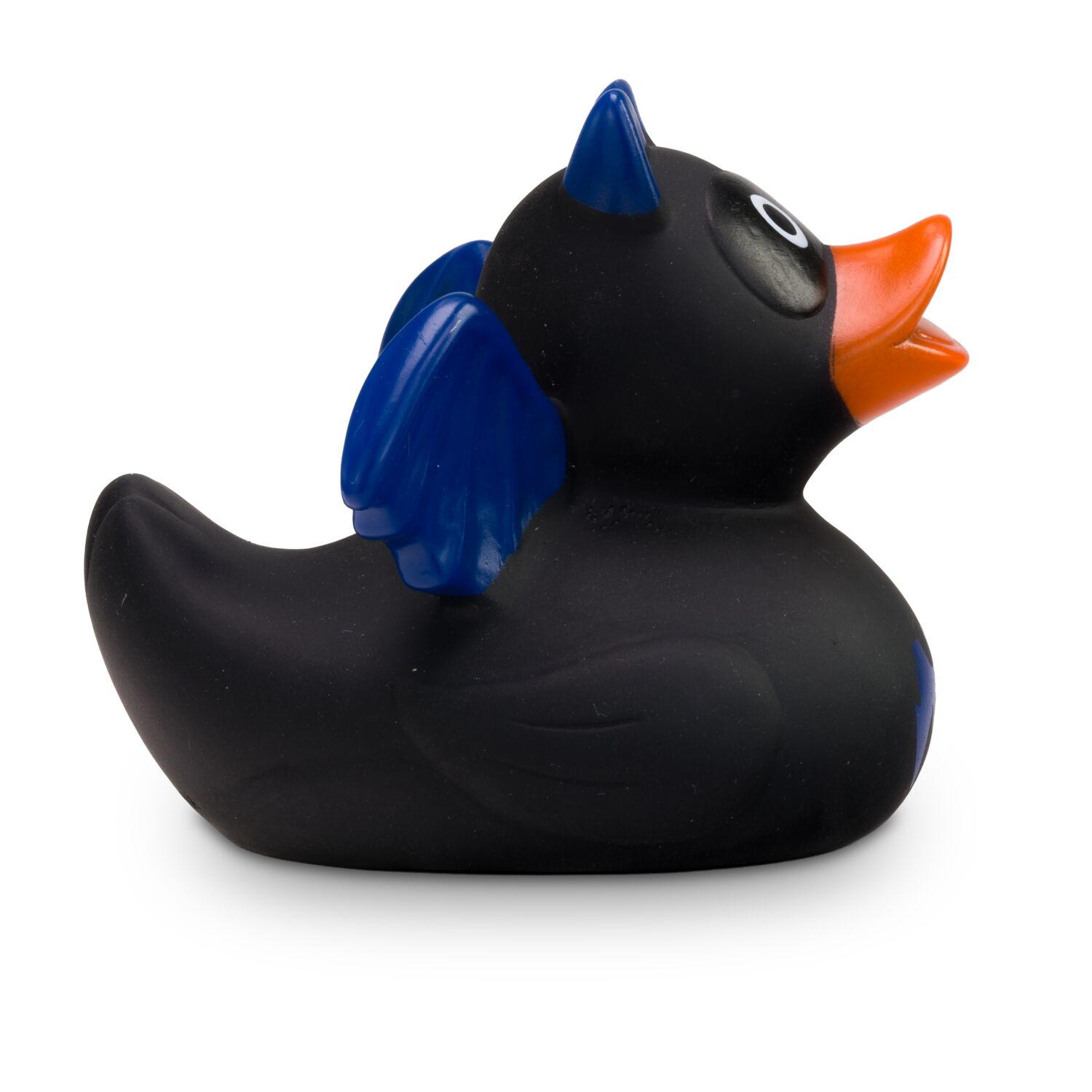 schwarz-blaue Werbeente Batduck im Fledermauslook, Größe: ca. 8 cm. Inklusive Quietschventil