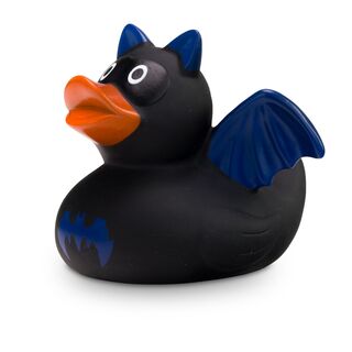 schwarz-blaue Werbeente Batduck im Fledermauslook, Größe: ca. 8 cm. Inklusive Quietschventil