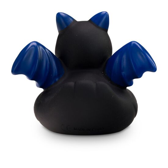 schwarz-blaue Werbeente Batduck im Fledermauslook, Größe: ca. 8 cm. Inklusive Quietschventil