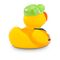 gelbe Badeente Hugo Handwerker mit orangefarbener Kappe, Hemd und Werkzeug-Gürtel. Größe: ca. 8 cm. Inklusive Quietschventil