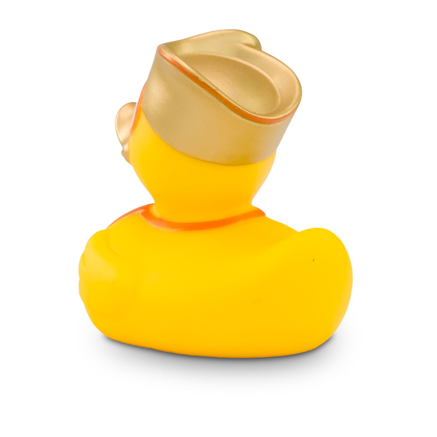 gelbe Werbeente Vicky Venedig mit Gesichts- und Kopfmaske, Blume und Halstuch, Größe: ca. 8 cm. Inklusive Quietschventil