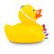 gelbe Werbeente Tobi Tortenquak mit Torte und Partyhut , Größe: ca. 8 cm. Inklusive Quietschventil