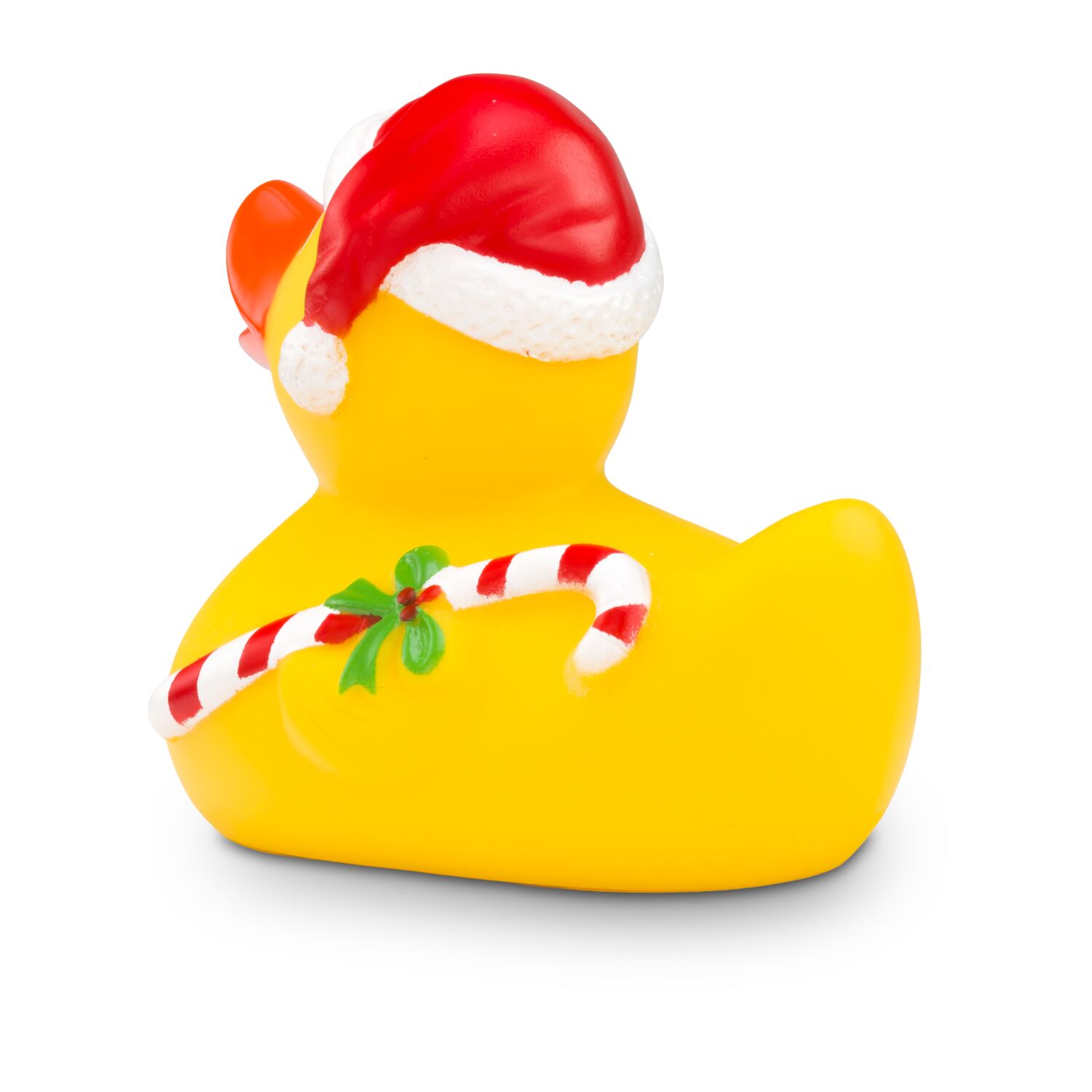 gelbe Badeente Candy Cane mit Mütze und Zuckerstange, Größe: ca. 8 cm, inklusive Quietschventil