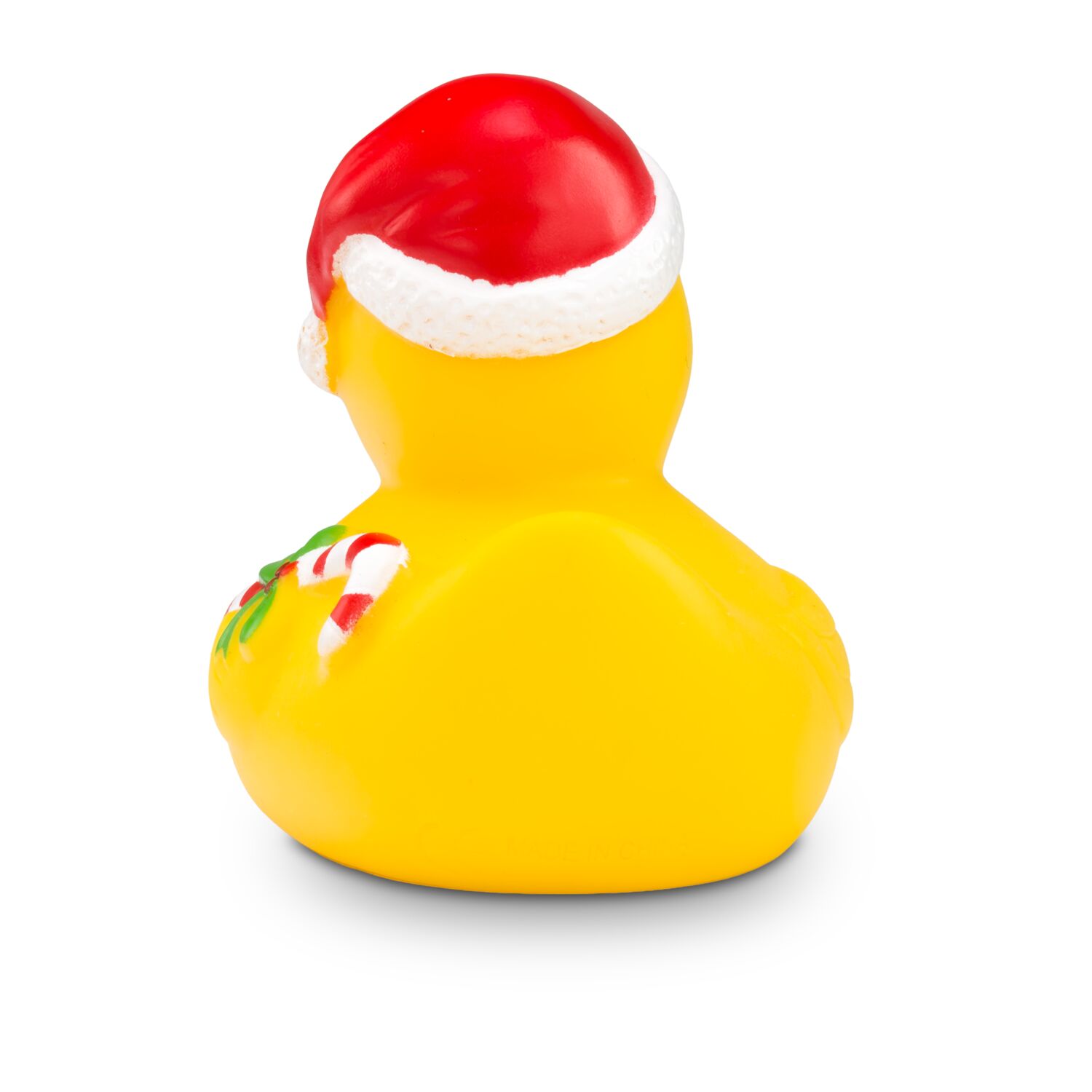 gelbe Badeente Candy Cane mit Mütze und Zuckerstange, Größe: ca. 8 cm, inklusive Quietschventil