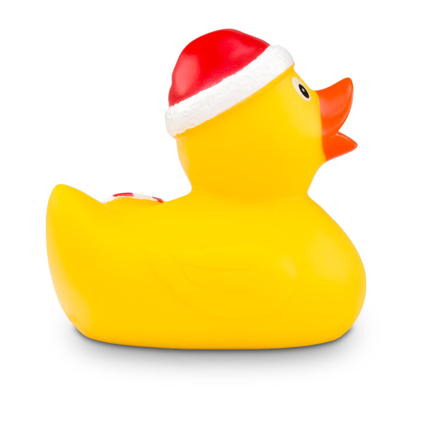 gelbe Badeente Candy Cane mit Mütze und Zuckerstange, Größe: ca. 8 cm, inklusive Quietschventil