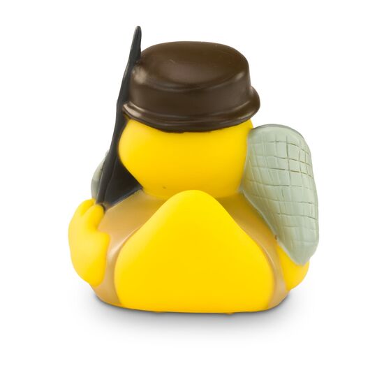 gelbe Werbeente Petri HeilmitAnglerhut, Outdoor-Hemd, Angel mit Fisch und Käscher, Größe: ca. 8 cm. Inklusive Quietschventil