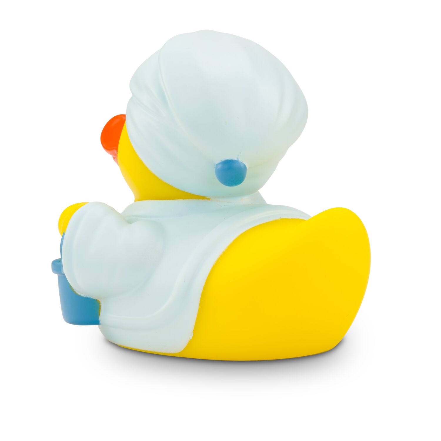 gelbe Ente mit Partyhut und „Happy Birthday“-Ballon. Ca. 8 cm. Quietschventil.