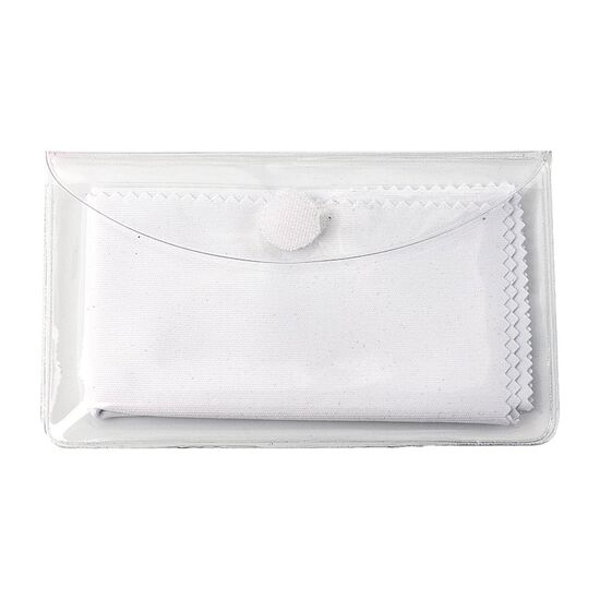 Brillenputztuch rPET - Mikrofasertuch 15 x 18 cm, in Schutzetui mit Klettpunkt