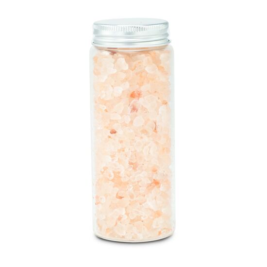 190 g Badesalz vom Fuße des Himalaya mit dem Duft von Patchouli und Sandelholz im Glas