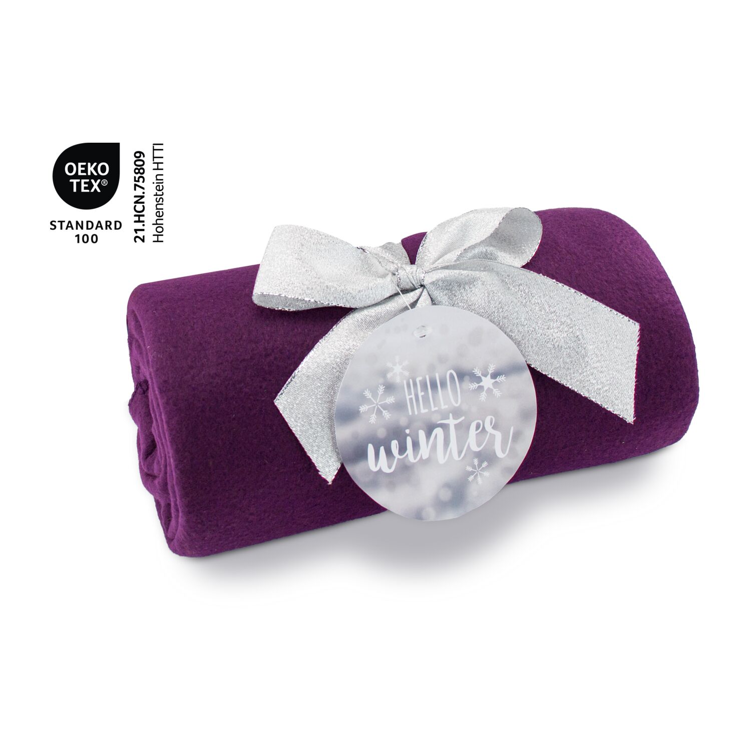 Fleecedecke WINTER SPECIAL - beere Maße: 120 x 150 cm inkl. Schleife und winterlichem Anhänger, OEKO-TEX®