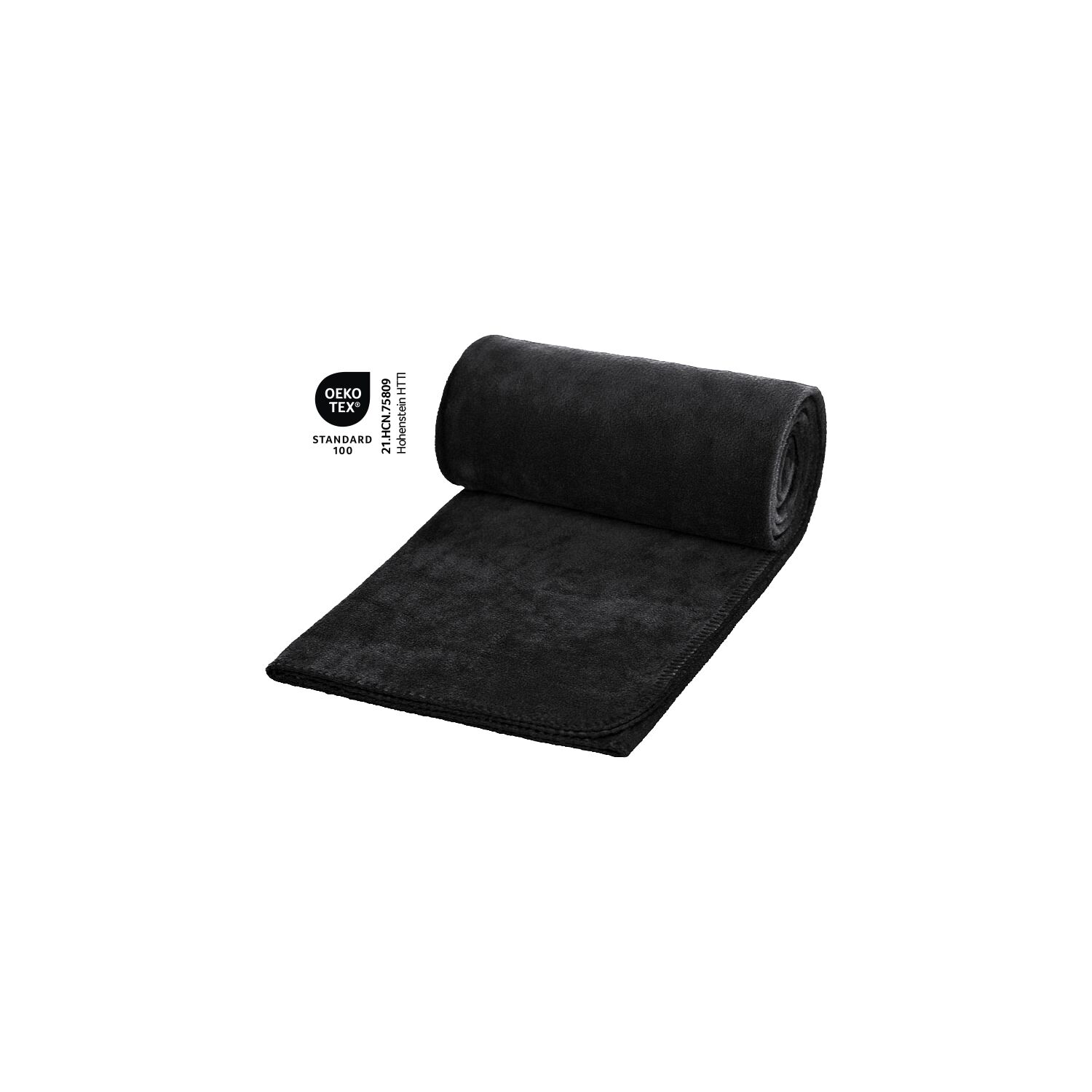 Fleecedecke Basic, 100% Polyester-Fleece, mit schwarzem Nylonbeutel mit Kordelzug, Maße: 120 x 150 cm, 180 g/m², OEKO-TEX®