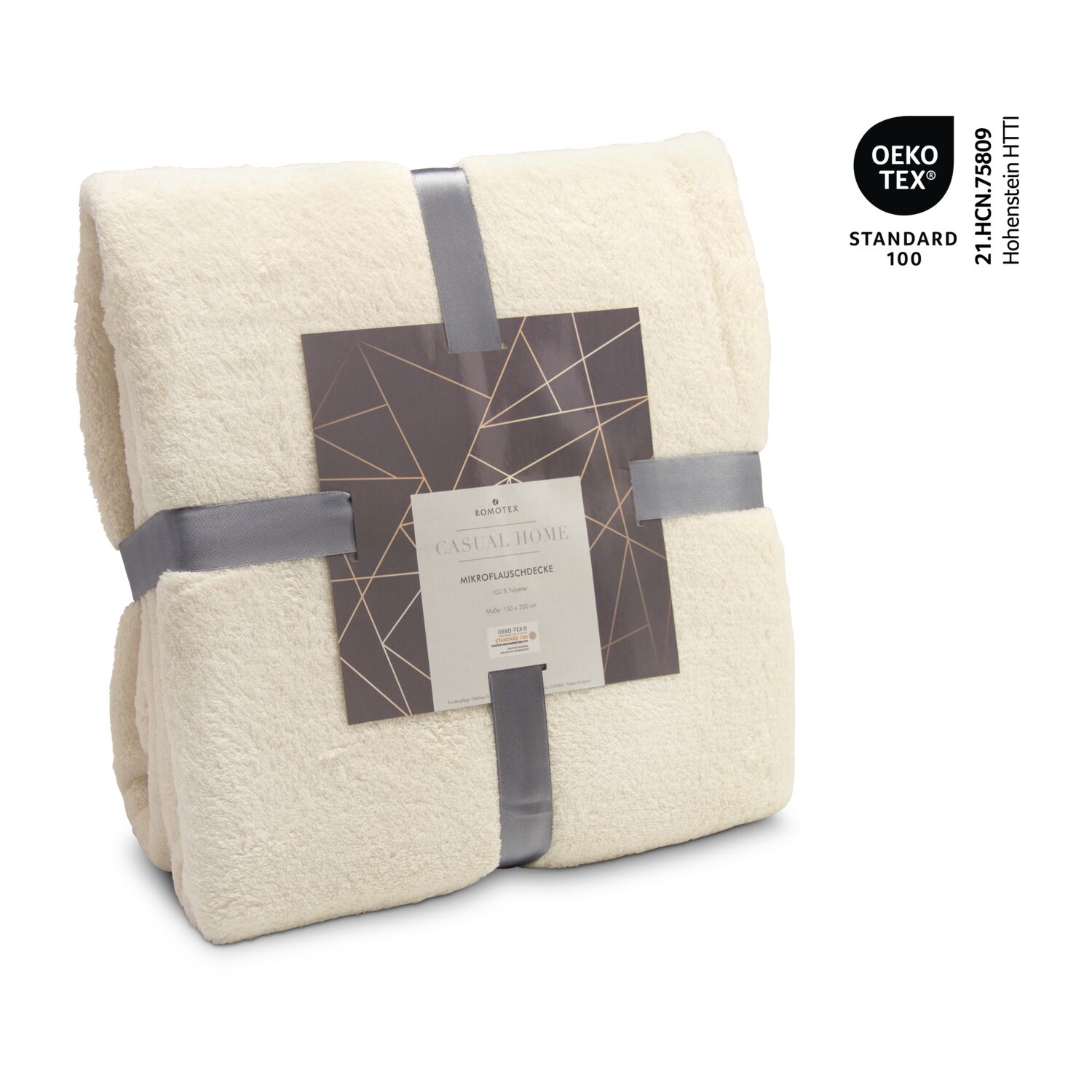 Mikroflauschdecke, Maße: 150 x 200 cm, 100% Polyester-Mikrofaser, 250 g/m², einzeln mit Satinband und Polybeutel verpackt, OEKO-TEX®