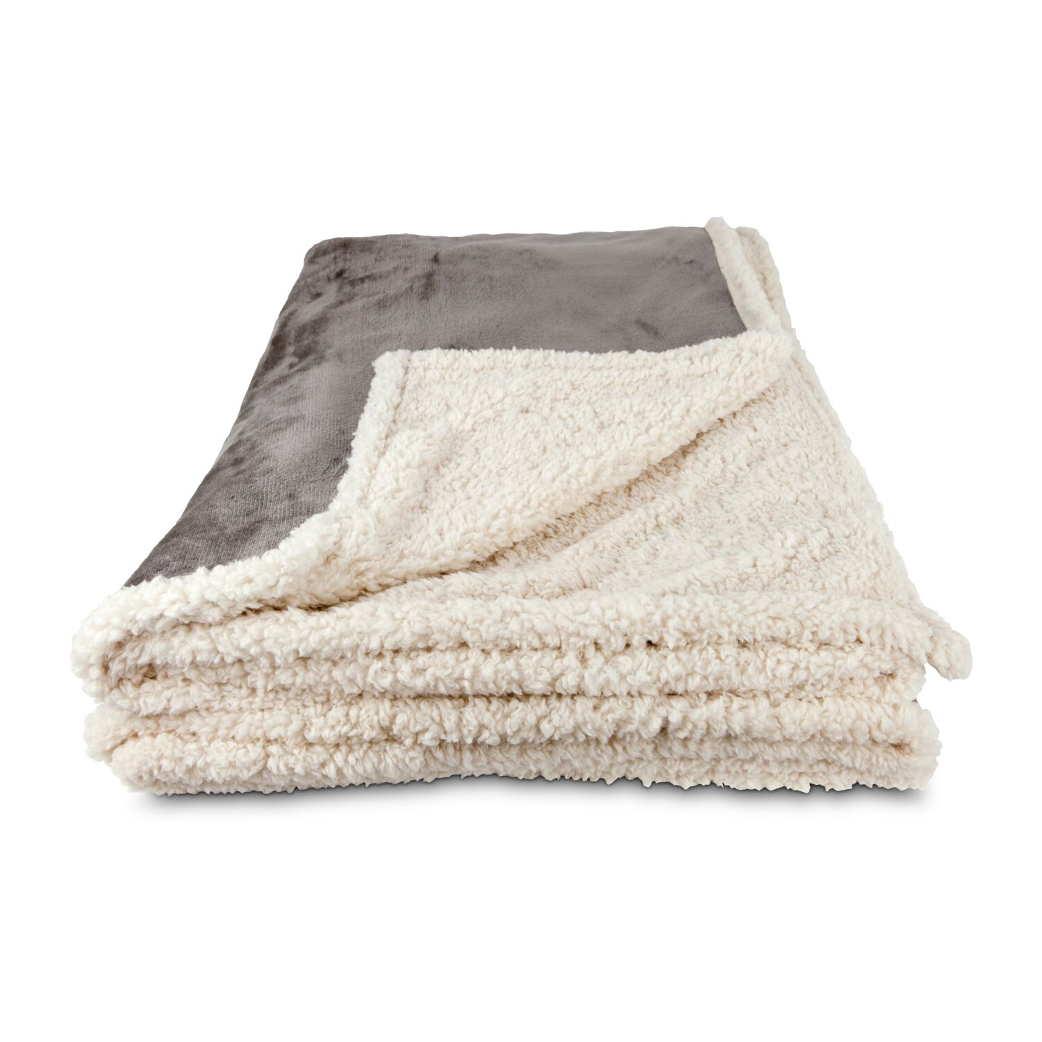 Kuscheldecke Sherpa in grau / creme, Maße: 150 x 200 cm, Oberseite: Polyester Flanell, Unterseite: Polyester Sherpa, OEKO-TEX®