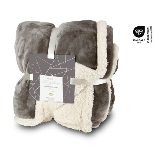Kuscheldecke Sherpa in grau / creme, Maße: 150 x 200 cm, Oberseite: Polyester Flanell, Unterseite: Polyester Sherpa, OEKO-TEX®