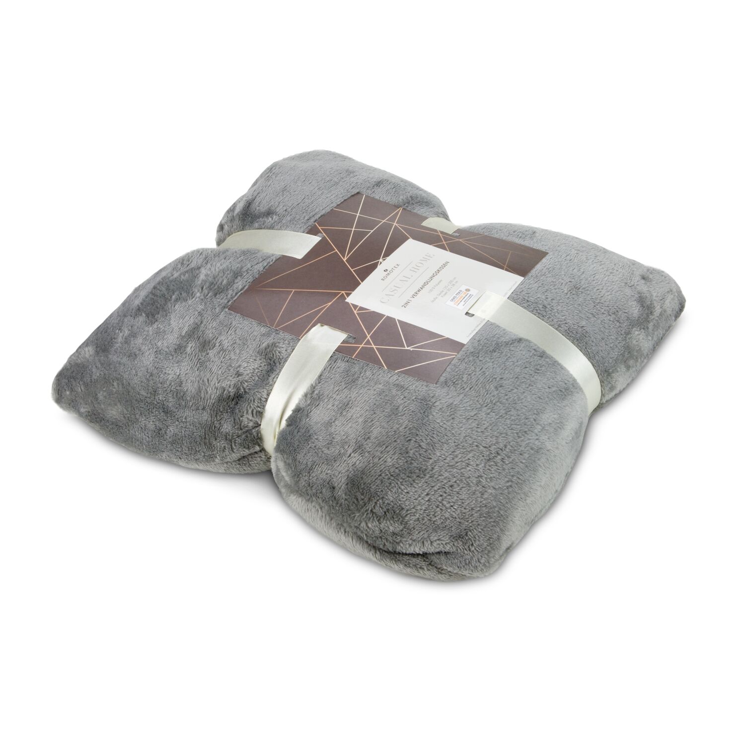 2in1 Verwandlungskissen, Farbe: grau, Maße Kissen: ca. 30 x 38 cm, Maße Decke: 135 x 200 cm, 100% Polyester Flanell, 230 g/m², OEKO-TEX®