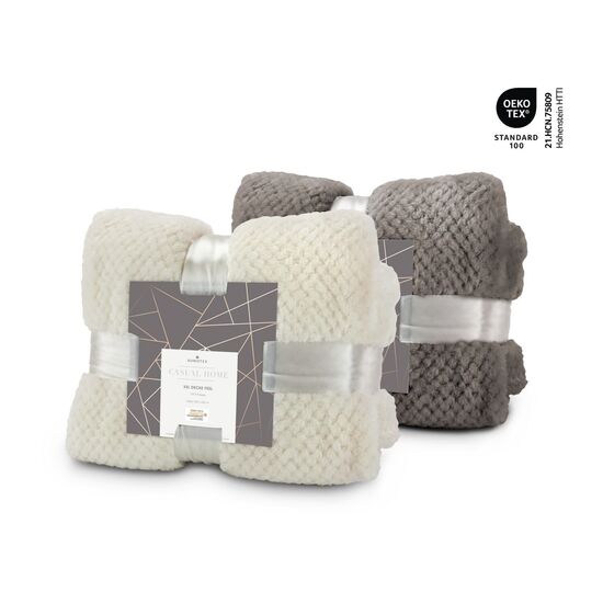 XXL-Decke „Feel” (220 x 240 cm), Jacquard-Flanell (100% Polyester), einzeln mit Satinband & im Polybeutel verpackt, 275 g/m², OEKO-TEX®