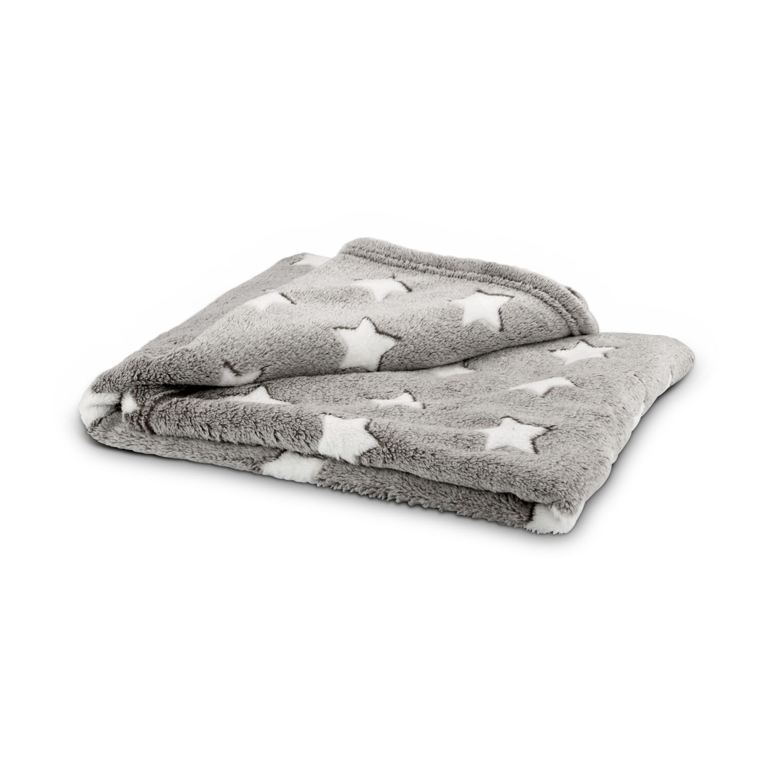 Sternendecke (150 x 200 cm) mit Kissen (45 x 45 cm, mit Reißverschluss), 250 g/m², grau mit weißen Sternen, 100% Polyester, OEKO-TEX®